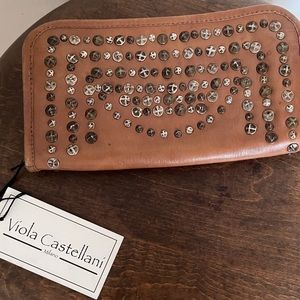 Viola Castellani Milano Studded Brown Leather Wallet